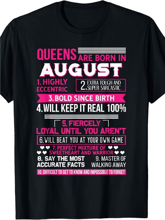 Men's Graphic T-Shirt Queens Are Born In August Bold Lettering With List Style Statements Shirt