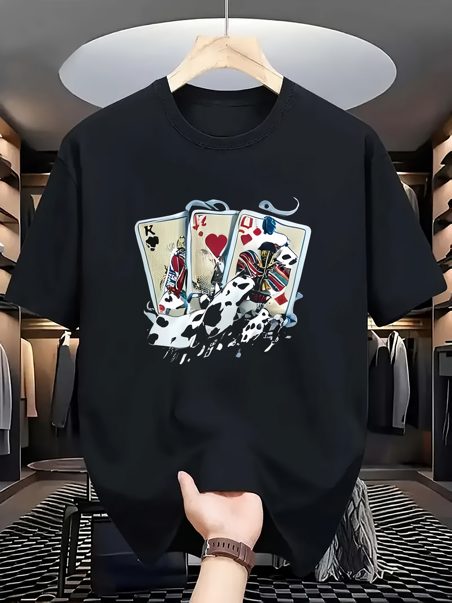 Men's Graphic T-Shirt Fading Playing Cards With Flaming Poker Suits Spilling Out