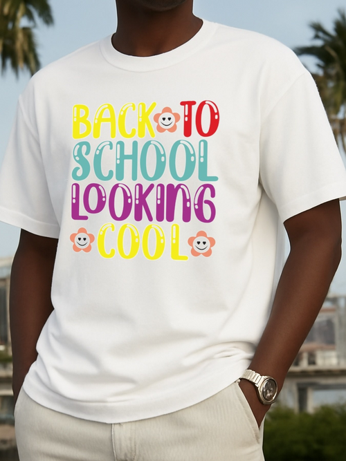 Men's Graphic T-Shirt Back To School Looking Cool Colorful Letters With Playful Smiling Emoji Faces