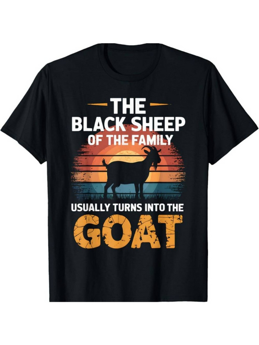 Men's Graphic T-Shirt Vintage Sunset With Black Sheep And Bold Text Goat