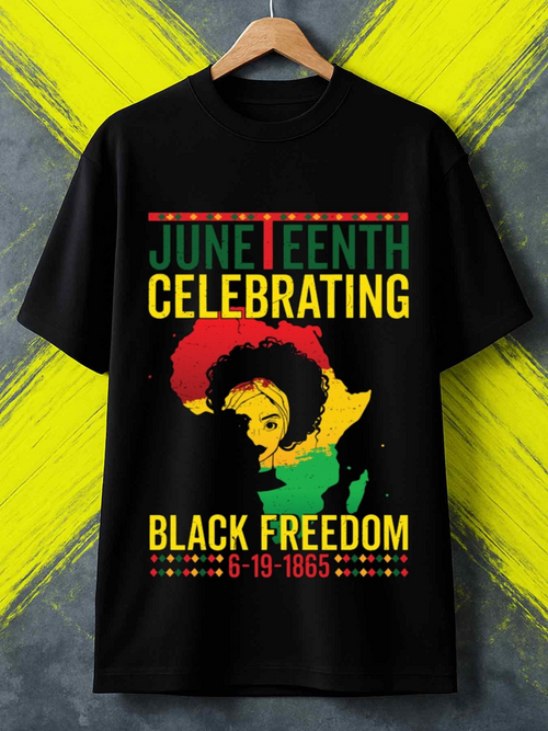 Men's Graphic T-Shirt Juneteenth Celebrating Black Freedom With Africa Map Shape And Female Portrait