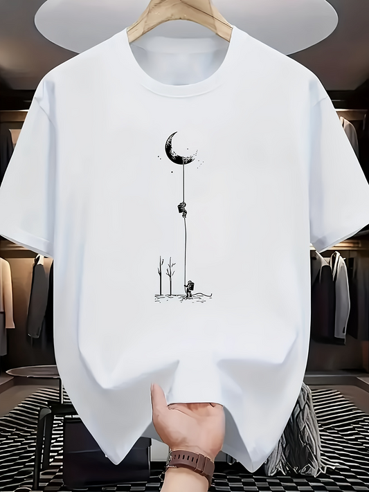 Men's Graphic T-Shirt Minimalist Moon With Animal Shadows Under Midnight Sky Cat
