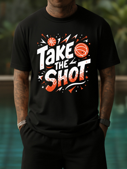Men's Graphic T-Shirt Take The Shot With Orange Basketball And Lightning Effects T Shirt