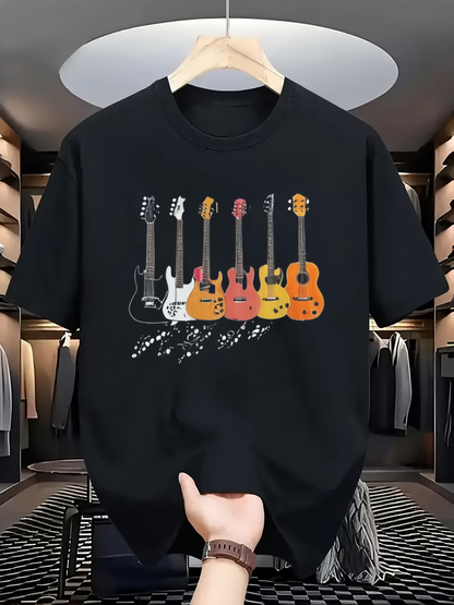 Men's Graphic T-Shirt Melodic Instrument Harmony Among Colorful Electric And Acoustic Guitars