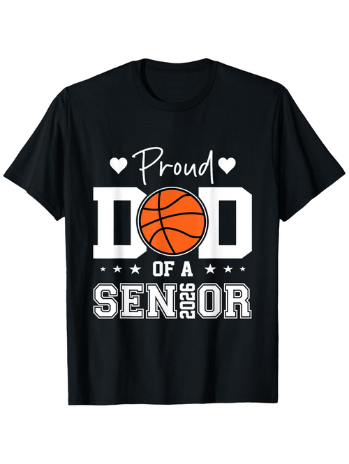 Men's Graphic T-Shirt Proud Dad Of A Senior With Basketball Among Bold White Graphic Letters