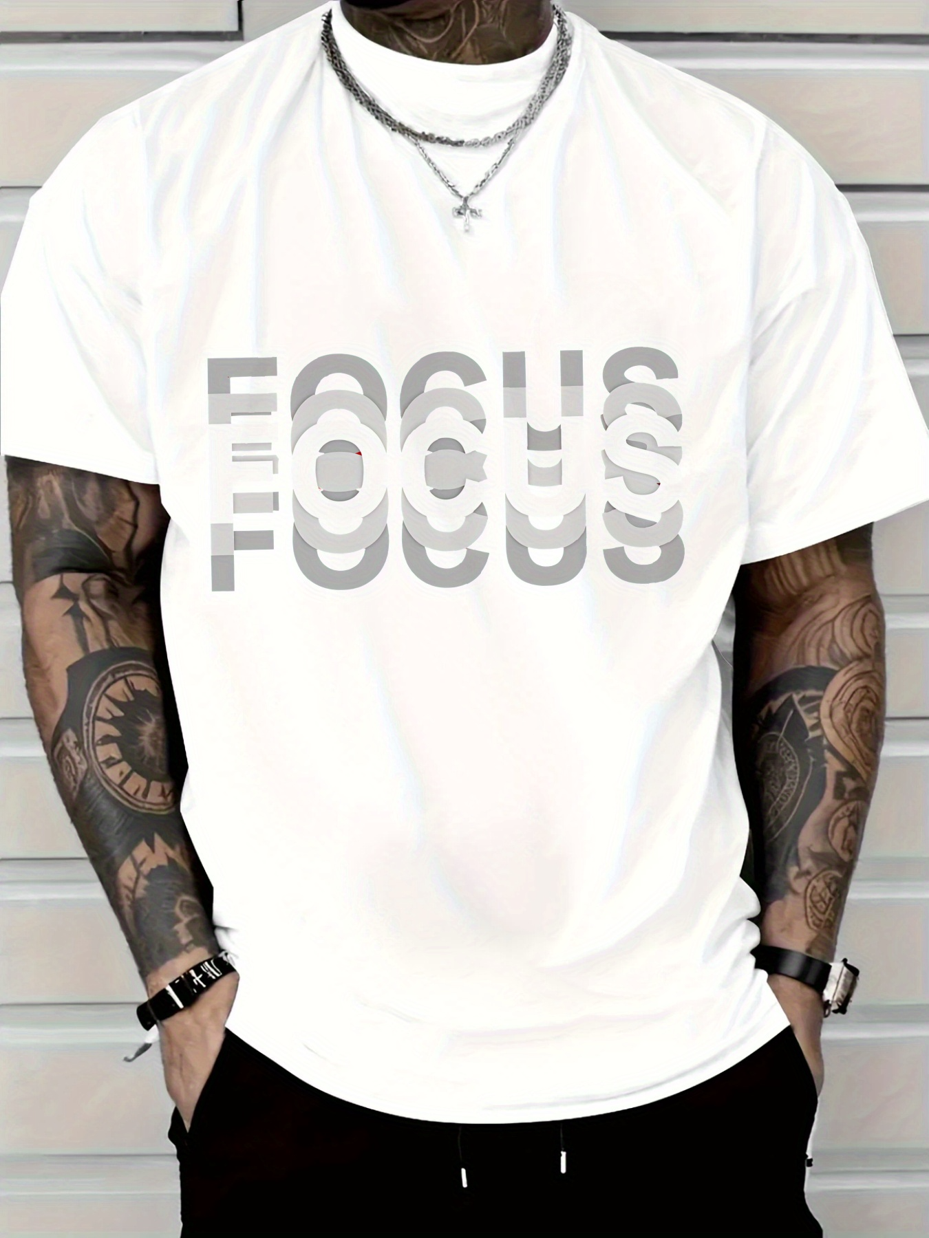 Men's Graphic T-Shirt Focus Minimalist Overlapping Lettering With Bold Urban White T Shirt