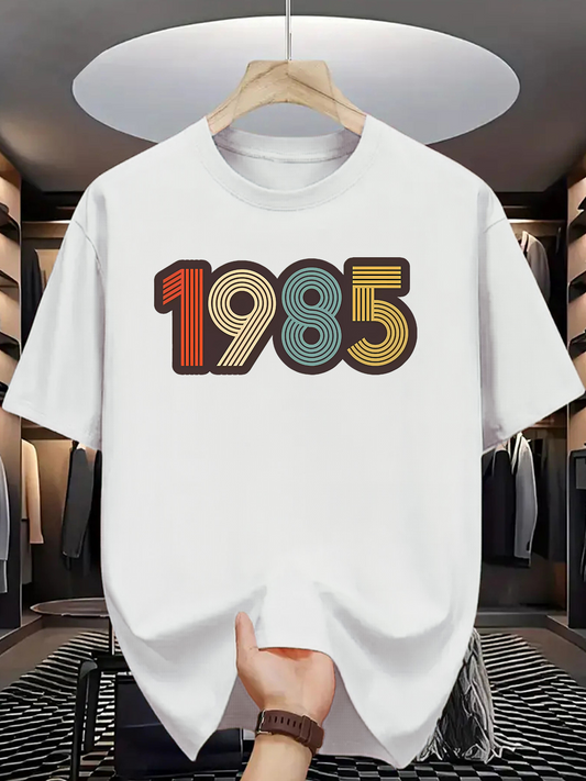 Men's Graphic T-Shirt Retro Multicolored Textured Numbers On White Year 1985