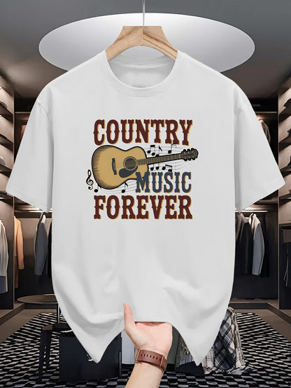 Men's Graphic T-Shirt Country Music Forever Classic Guitar With Decorative Musical Notes
