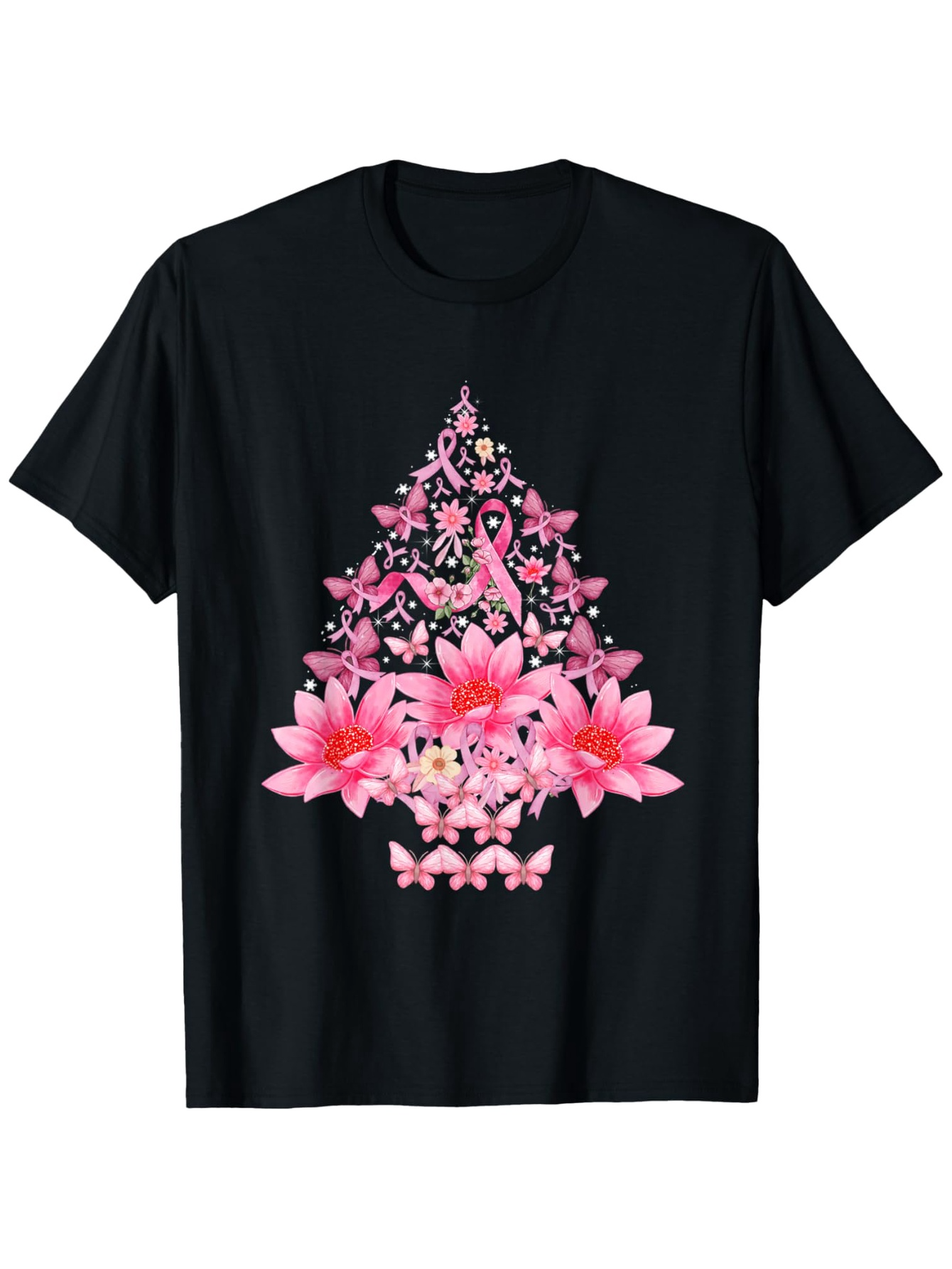 Men's Graphic T-Shirt Blossoming Pink Flowers With Ribbons Forming A Decorative Tree