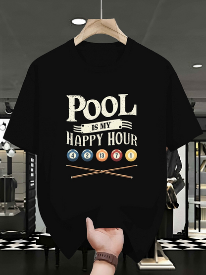 Men's Graphic T-Shirt Pool Is My Happy Hour Cue Sticks With Colorful Billiard Balls Illustration