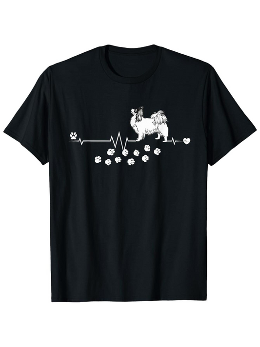 Men's Graphic T-Shirt Heartbeat Line With Paw Prints And Playful Dogs Graphic