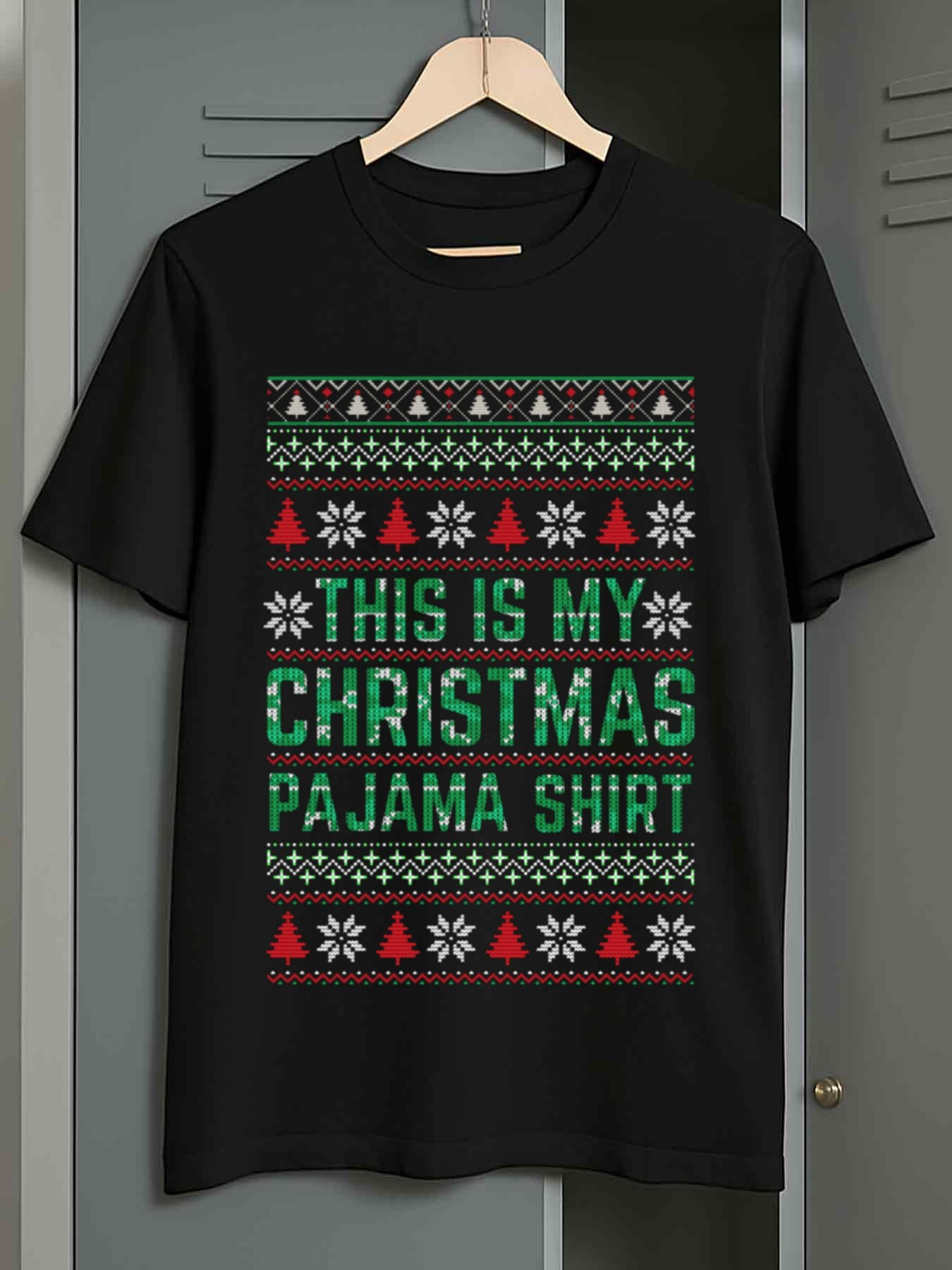Men's Graphic T-Shirt This Is My Christmas Pajama Shirt With Red And White Patterned Snowflakes