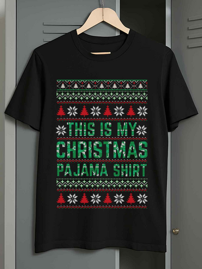 Men's Graphic T-Shirt This Is My Christmas Pajama Shirt With Red And White Patterned Snowflakes