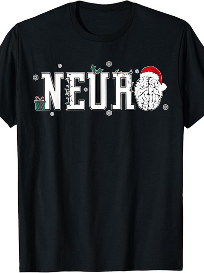 Men's Graphic T-Shirt Christmas Santa Hat With Snowflakes And Gift Box Brain
