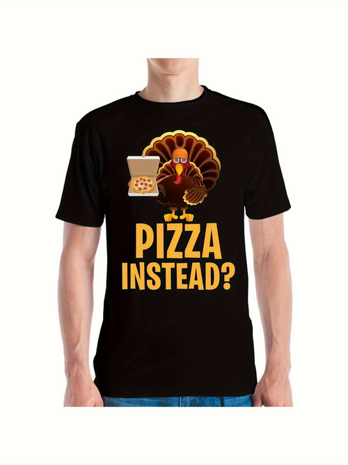 Men's Graphic T-Shirt Pizza Instead Yellow Text With Turkey And Open Pizza Box