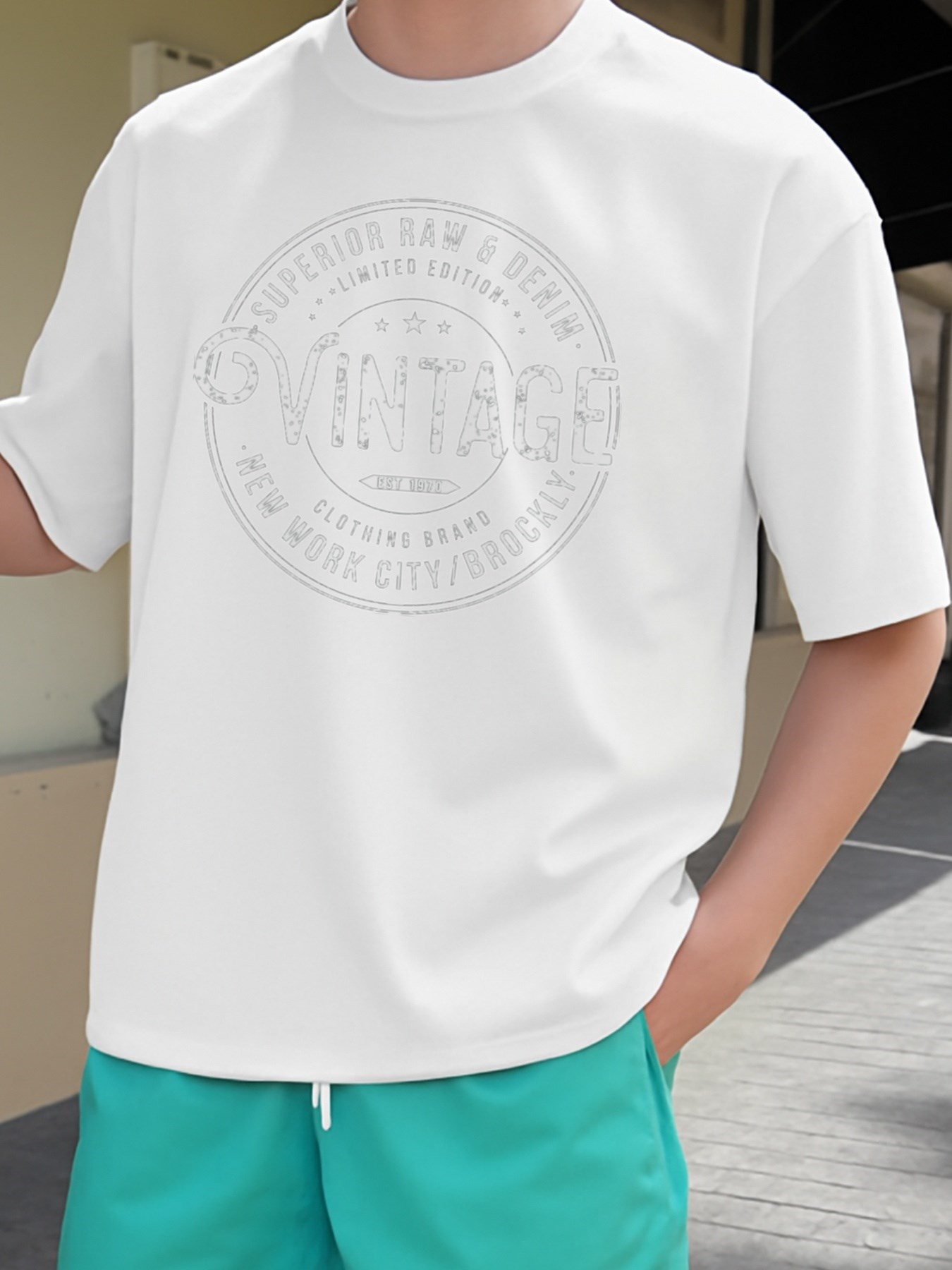 Men's Graphic T-Shirt Circular Badge With Faded Letters Marking Urban College Emblem