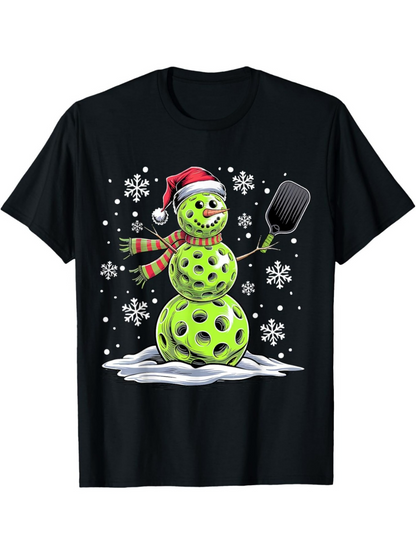 Men's Graphic T-Shirt Snowy Winter Scene With Playful Green Snowman Wearing Santa Hat