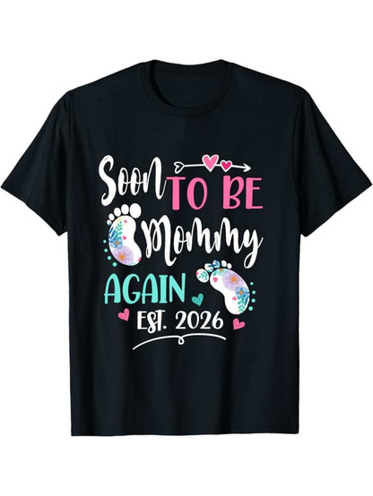 Men's Graphic T-Shirt Soon To Be Mommy Again Colorful Baby Footprints With Little Hearts