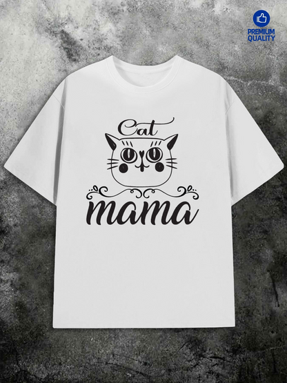 Men's Graphic T-Shirt Cat Mama Whimsical Hand Drawn Lines With Smiling Cat Face