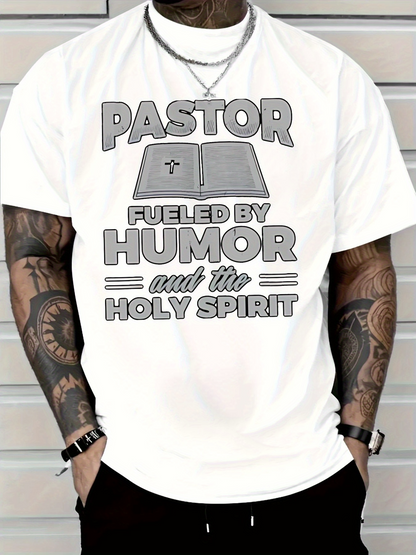 Men's Graphic T-Shirt Pastor Fueled By Humor And The Holy Spirit Open Bible