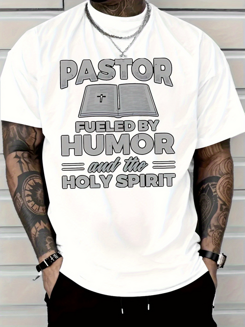 Men's Graphic T-Shirt Pastor Fueled By Humor And The Holy Spirit Open Bible