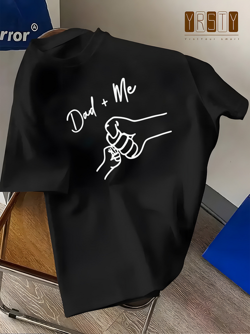Men's Graphic T-Shirt Dad Me Minimalist Line Art Fist Bump With Family Bonding Hands
