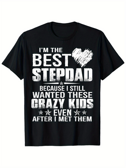 Men's Graphic T-Shirt Im The Best Stepdad With Bold Lettering And Sketch Heart Print T Shirt