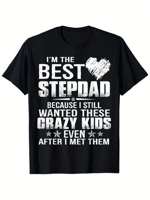 Men's Graphic T-Shirt Im The Best Stepdad With Bold Lettering And Sketch Heart Print T Shirt