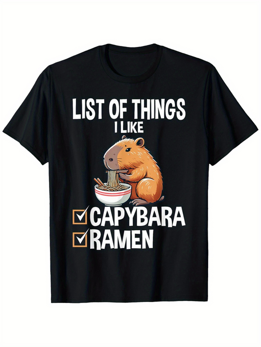 Men's Graphic T-Shirt List Of Things I Like Cute Capybara Eating Ramen Noodles Bowl
