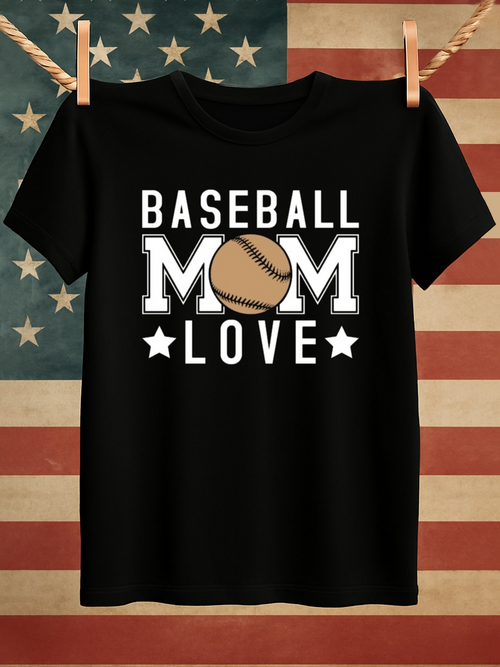 Men's Graphic T-Shirt Baseball Mom Love Classic Americana With Vintage Worn Stitching Motif Featuring Baseball