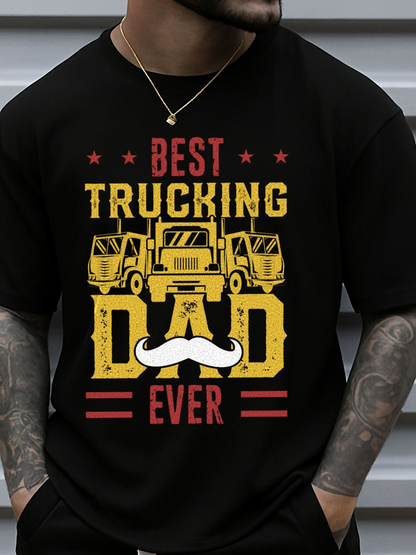 Men's Graphic T-Shirt Best Trucking Dad Ever Vintage Trucks And Mustache Design Shirt