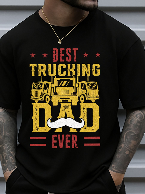 Men's Graphic T-Shirt Best Trucking Dad Ever Vintage Trucks And Mustache Design Shirt