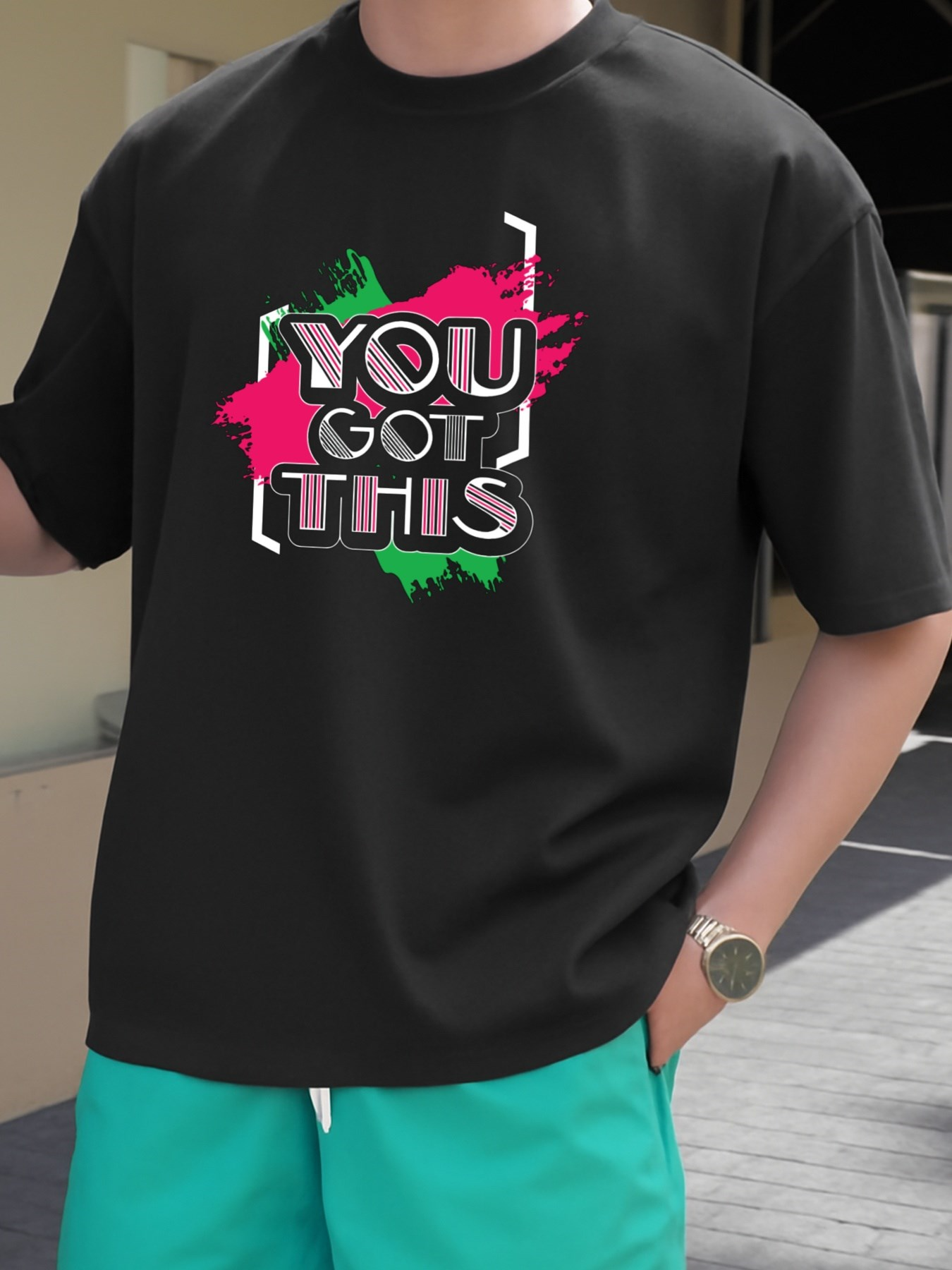 Men's Graphic T-Shirt You Got This Neon Brush Strokes Framing Bold Motivational Lettering Statement
