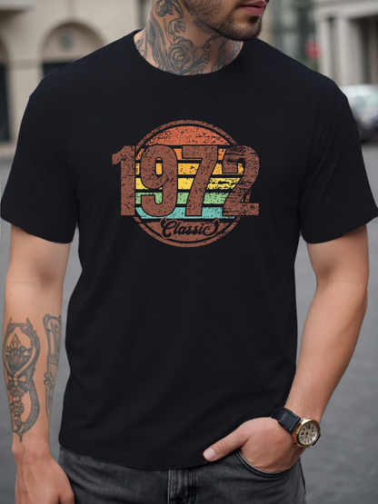 Men's Graphic T-Shirt Retro Sunset Stripes With Vintage Numbers And Classic Round Emblem