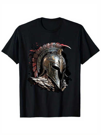 Men's Graphic T-Shirt Ancient Iron Armor With Red Feathers And Silver Wings Helmet