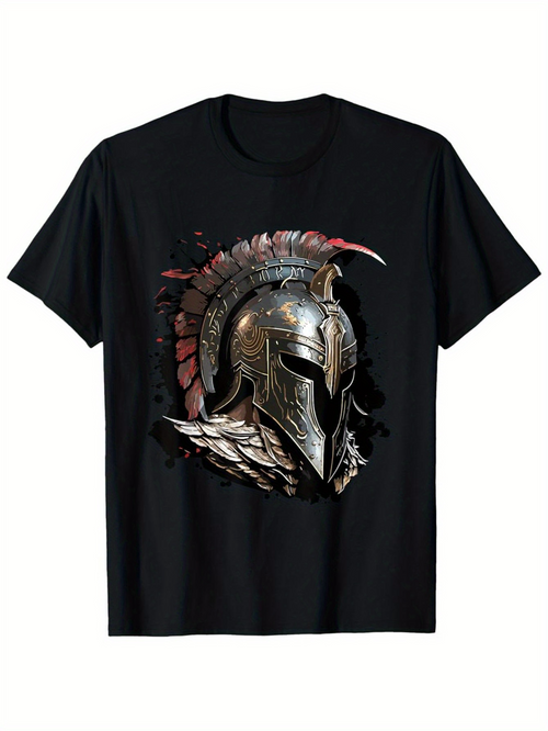Men's Graphic T-Shirt Ancient Iron Armor With Red Feathers And Silver Wings Helmet