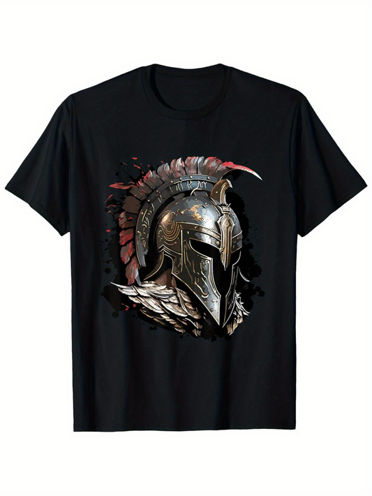Men's Graphic T-Shirt Ancient Iron Armor With Red Feathers And Silver Wings Helmet