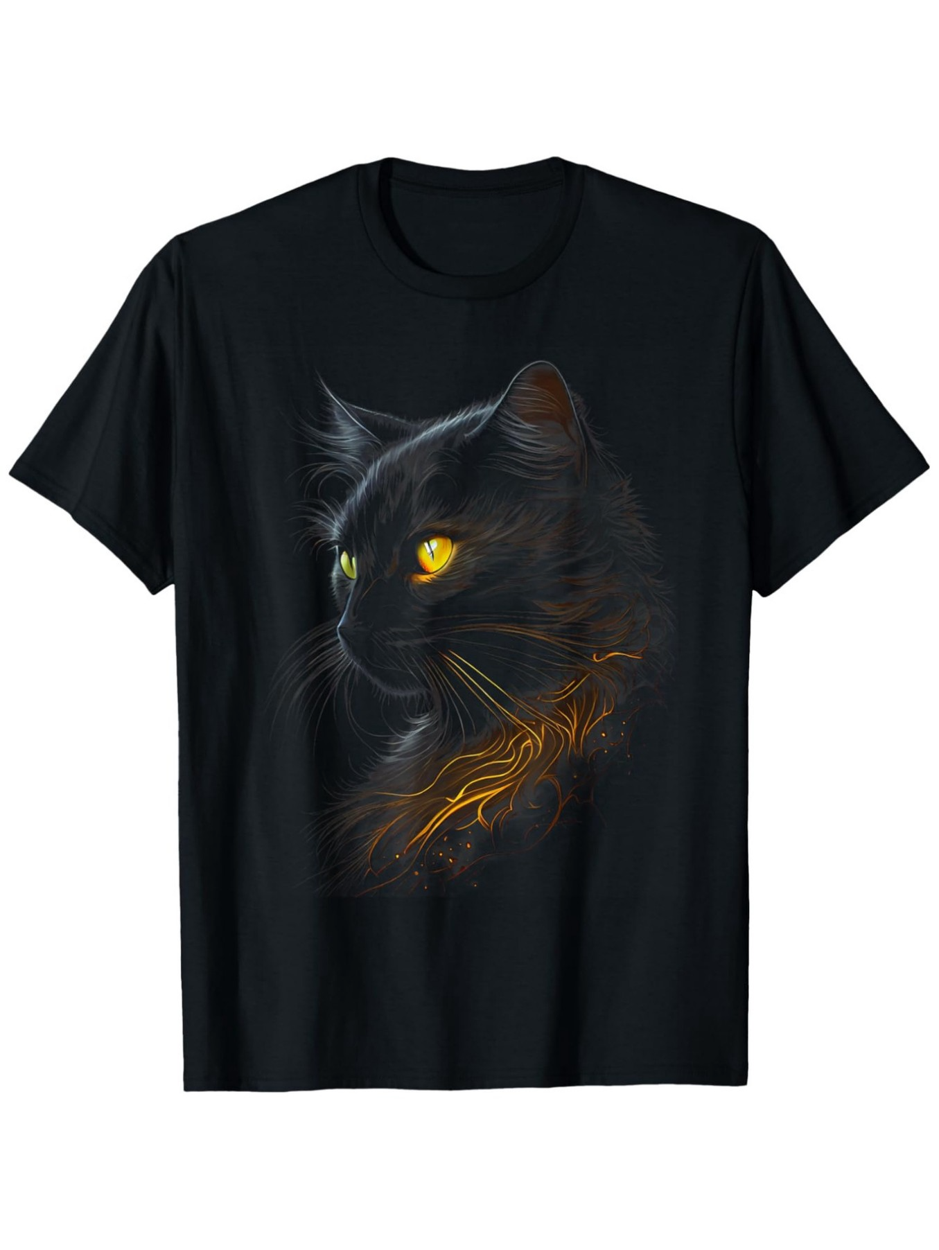 Men's Graphic T-Shirt Luminous Golden Feather Amidst Midnight Shadows Cat