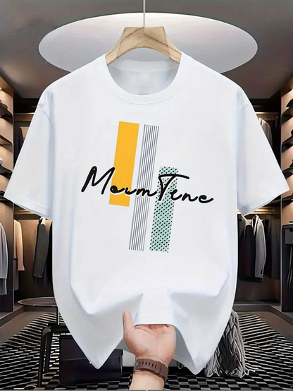 Men's Graphic T-Shirt Mom Time Bold Yellow Green Patterned Bars Shirt