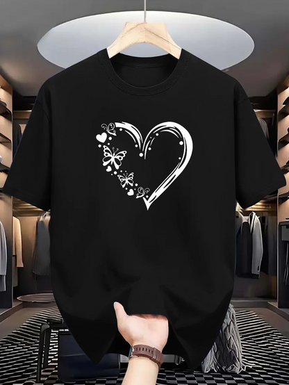 Men's Graphic T-Shirt Fluttering Butterflies With Abstract Swirling Lines Around Open Heart