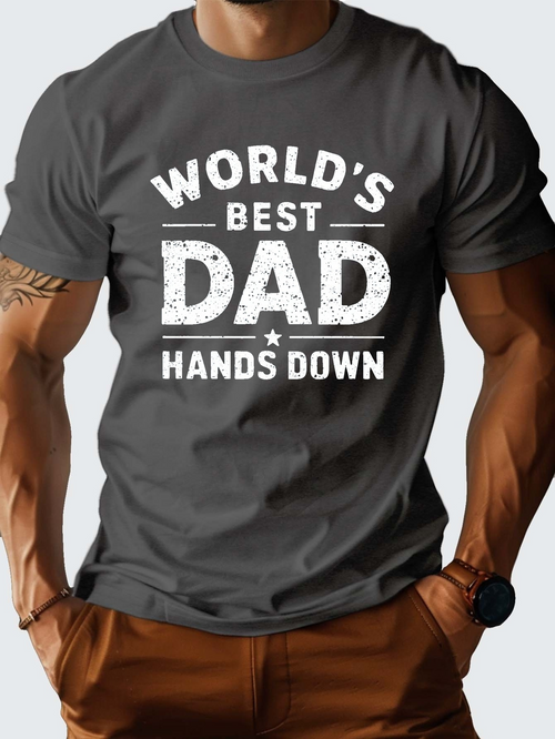 Men's Graphic T-Shirt Worlds Best Dad Hands Down Distressed Classic White Font On T Shirt