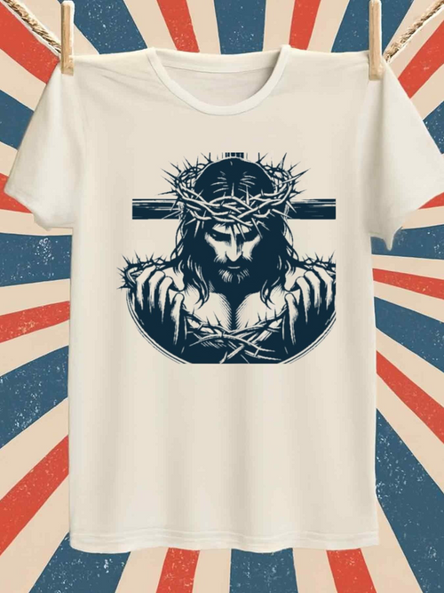 Men's Graphic T-Shirt Barbed Crown With Somber Cross Figure Among Stark Shadows Jesus