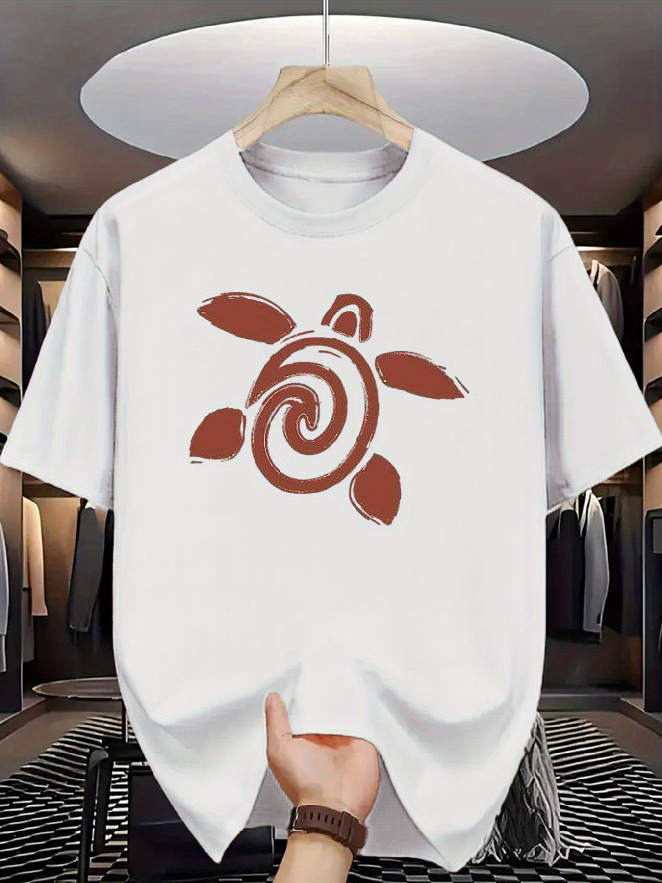 Men's Graphic T-Shirt Abstract Brown Swirl Pattern With Tribal Inspiration Turtle