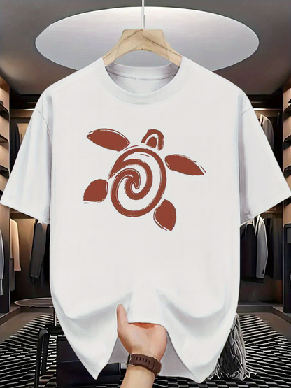 Men's Graphic T-Shirt Abstract Brown Swirl Pattern With Tribal Inspiration Turtle