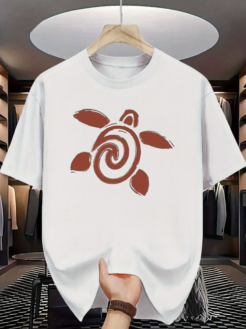 Men's Graphic T-Shirt Abstract Brown Swirl Pattern With Tribal Inspiration Turtle