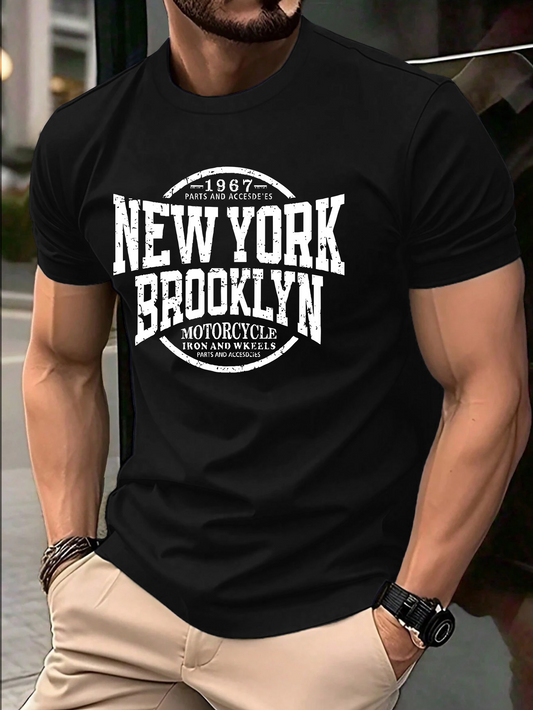 Men's Graphic T-Shirt New York Brooklyn Vintage Style Typography Emblem On Black Cotton T Shirt