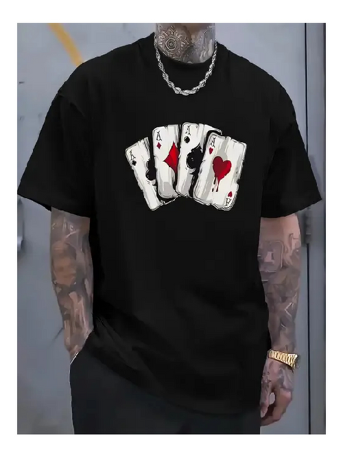 Men's Graphic T-Shirt Vintage Poker Ace Cards With Worn Deck Effect Playing Cards