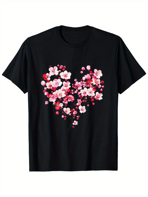 Men's Graphic T-Shirt Romantic Pink Blossoms Forming A Heart Shaped Floral Pattern Flower