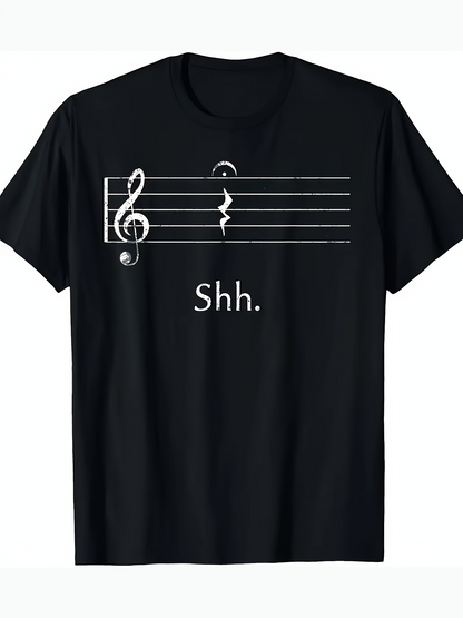 Men's Graphic T-Shirt Shh Quirky Musical Pause Symbol With Treble Clef Sheet Music Staff Notes