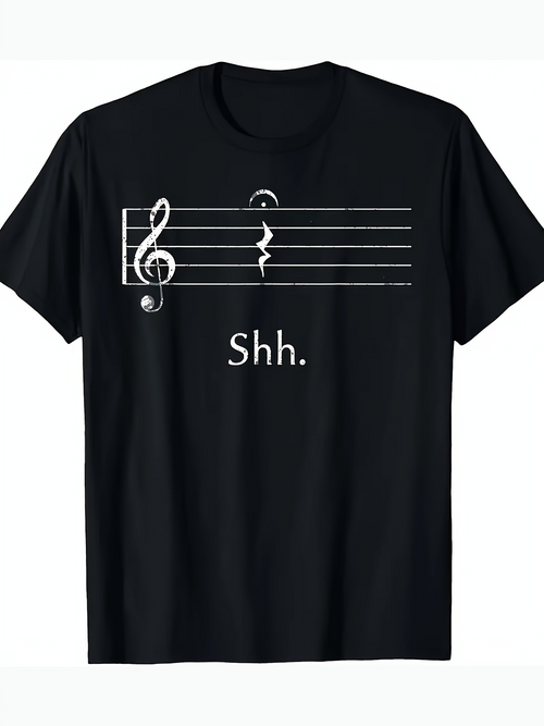 Men's Graphic T-Shirt Shh Quirky Musical Pause Symbol With Treble Clef Sheet Music Staff Notes